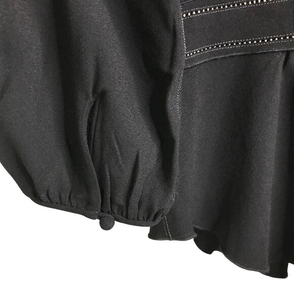Isabel Marant Blouse top Womens 38 Black Puff Sleeves Cream Trim - Picture 7 of 7